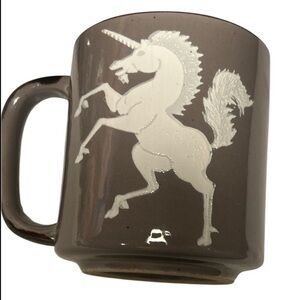 Rare Vintage Otagiri Japan Embossed Unicorn Stoneware Mug - Grey Drip Glaze